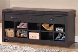 Baxton Studio Shoe Cubby Bench with Seat Cushion and Drawers