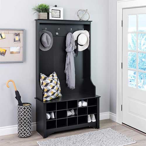 Black Hall Tree with Shoe Cubbies