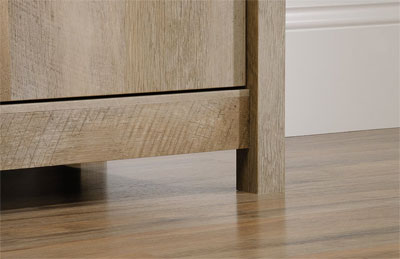 Close Up View of Sauder Cannery Bridge Bookcase Foot and Wood Detailing