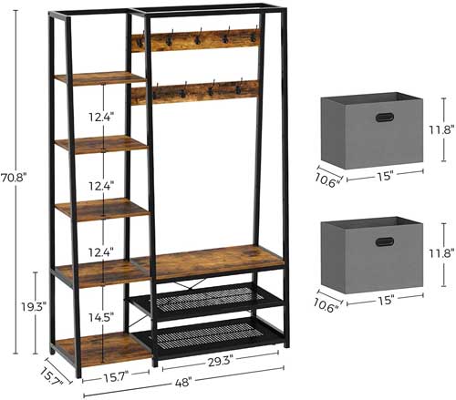Dimensions for Coat and Shoe Rack: Shelves, Bins, Height, Width, Depth