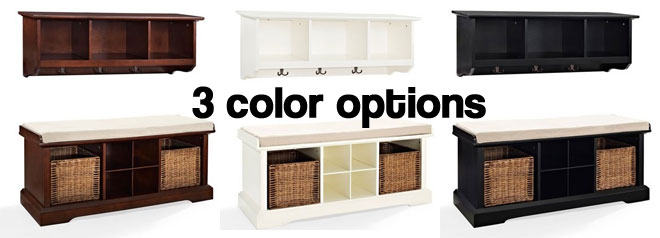 3 Color Options for Crosley Brennan Bench and Shelf Set