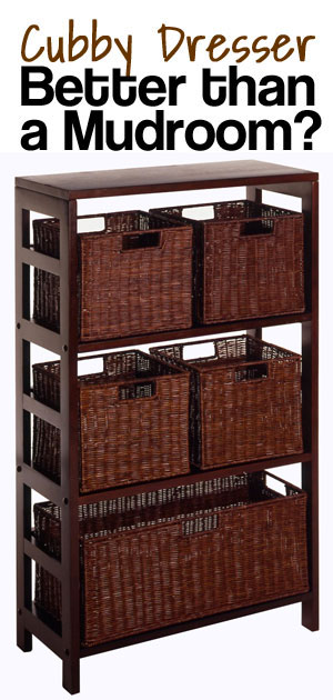 Wood Cubby Dresser with Wicker Cubby Baskets