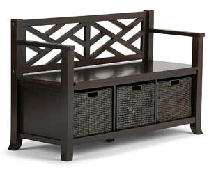 Adrien Solid Wood Entryway Bench with Storage Baskets
