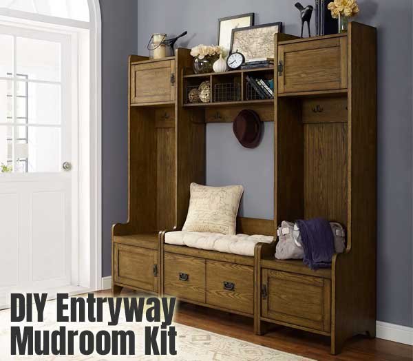 DIY Mudroom Entryway Kit with Bench, Cabinets, Coat Hooks and Cubbies
