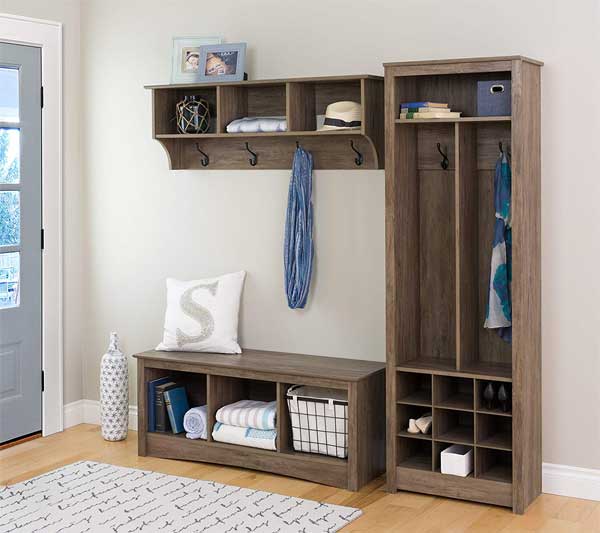 Entryway Organizer Set with Matching Storage Shelves, Coat Rack and Storage Bench 