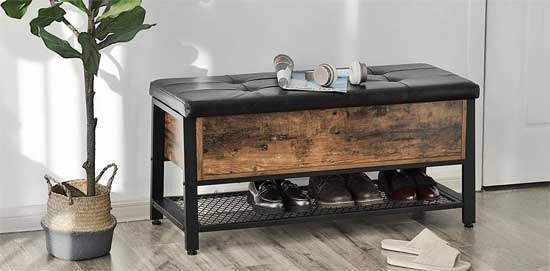 Industrial Shoe Storage Bench for Entryway, Matches Wall-Mounted Coat Rack with Shelf
