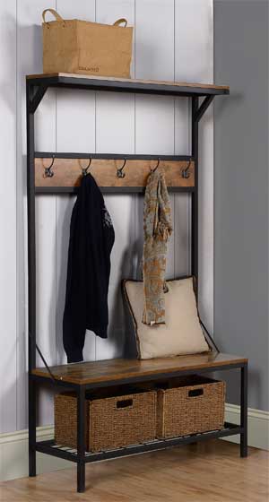 Metal and Wood Hall Tree Rustic Entryway Organizer