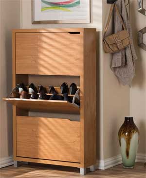 Baxton Studio Sims Modern Shoe Cabinet in Maple Wood Finish, Great for Organizing Shoes and Other Items in Front Entry