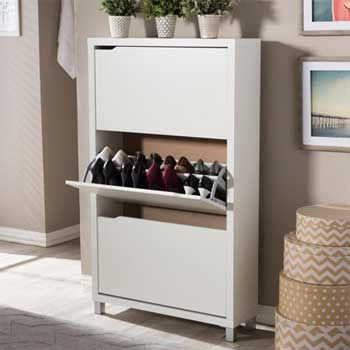 Modern Shoe Cabinet in White - Flat Concealed Cubbies for Easy Entryway Storage