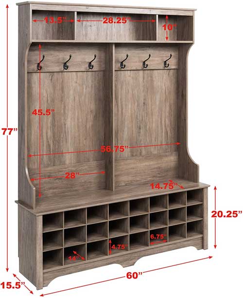Mudroom Cabinet Prepac 24-Cubby Hall Tree With Bench (Gray) Shoe