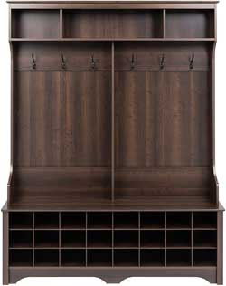 Prepac Mudroom Cubby Kit with Shoe Storage, Coat Hooks, and Built-in Bench