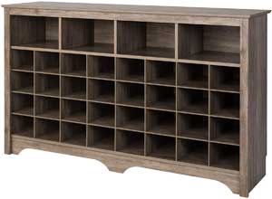 Prepac Shoe Cubby Console with 32 Cubbies for Entryway Storage