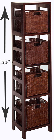 Tall Rattan Cubby Shelving Unit with 4 Baskets