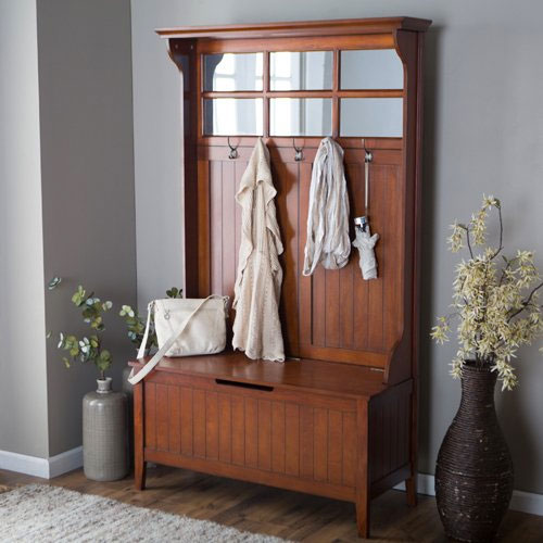 Richland Entryway Hall Tree with Storage Bench and Mirror