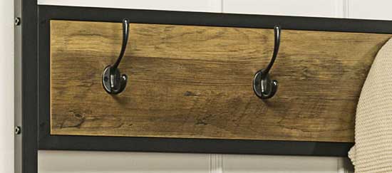 Close-Up Image of Faux Rustic Barnwood on Entryway Organizer Hall Tree Coat Rack