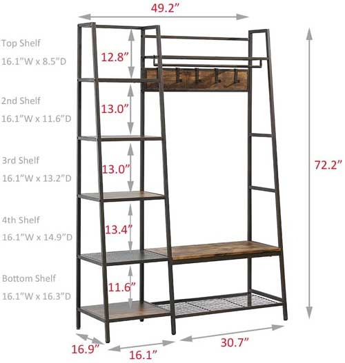 Dimensions for Shelves and Frame of Mudroom Hall Tree