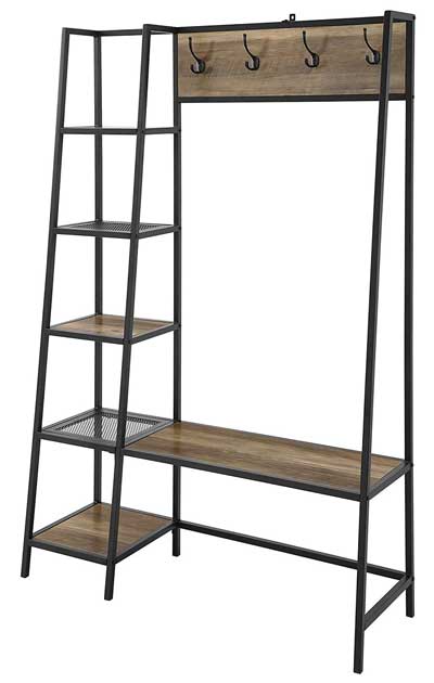 Walker Edison Angled Hall Tree with Storage Shelves and Bench